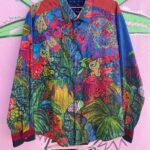 LIMITED EDITION EMBROIDERED PAISLEY TROPICAL PRINT PATCHWORK LONG SLEEVE BUTTON DOWN SHIRT
