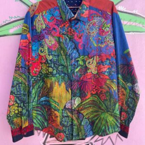 Photo detail:LIMITED EDITION EMBROIDERED PAISLEY TROPICAL PRINT PATCHWORK LONG SLEEVE BUTTON DOWN SHIRT