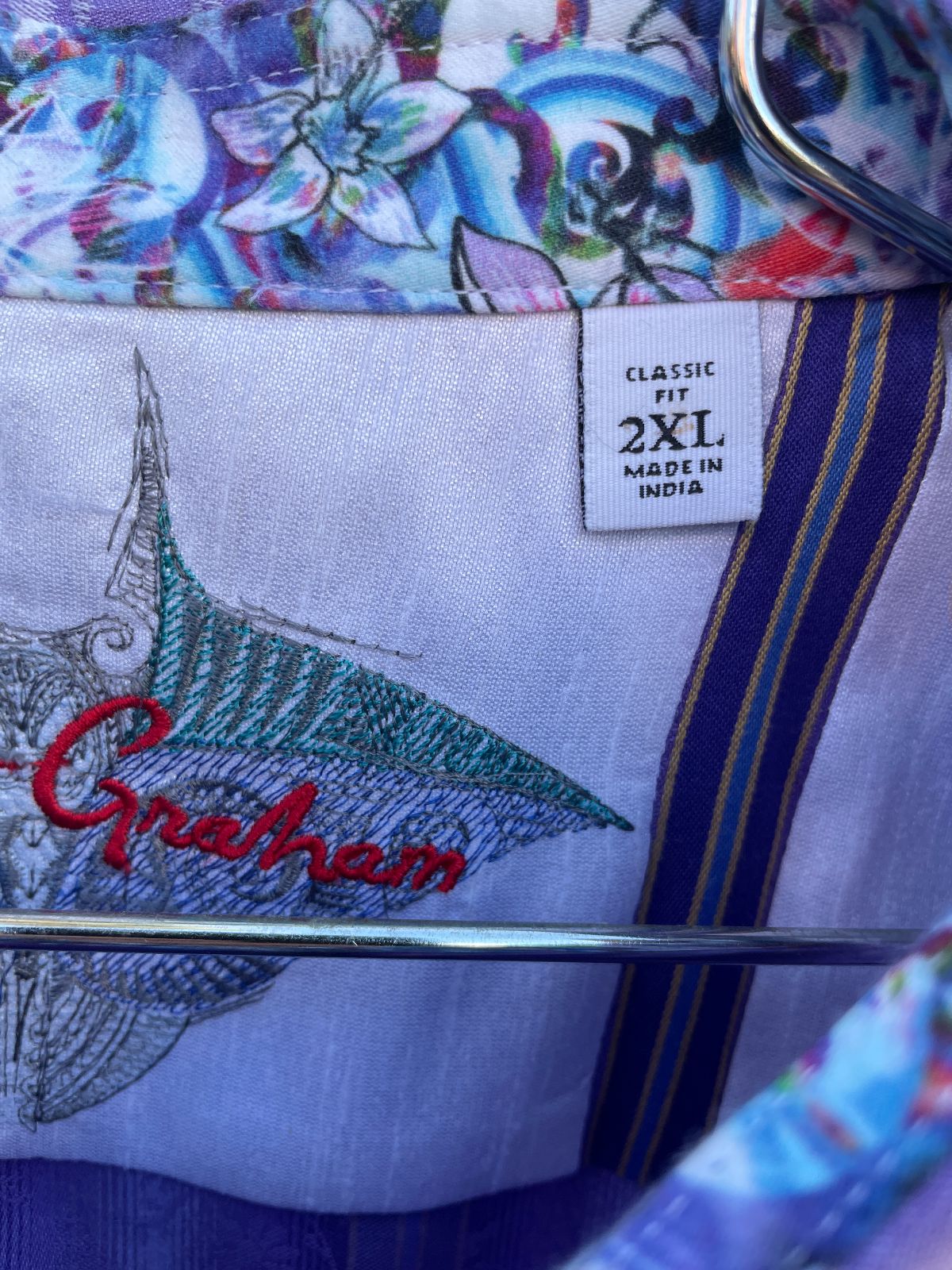 VERTICAL STRIPED & ORNATE WEAVE LONG SLEEVE BUTTON DOWN SHIRT, EMBROIDERED PLACKET