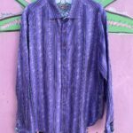 VERTICAL STRIPED & ORNATE WEAVE LONG SLEEVE BUTTON DOWN SHIRT, EMBROIDERED PLACKET