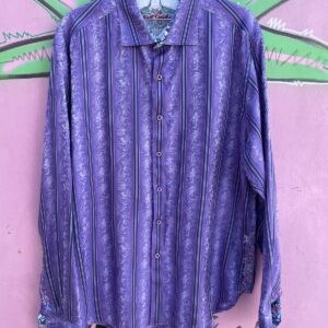 Photo detail:VERTICAL STRIPED & ORNATE WEAVE LONG SLEEVE BUTTON DOWN SHIRT, EMBROIDERED PLACKET