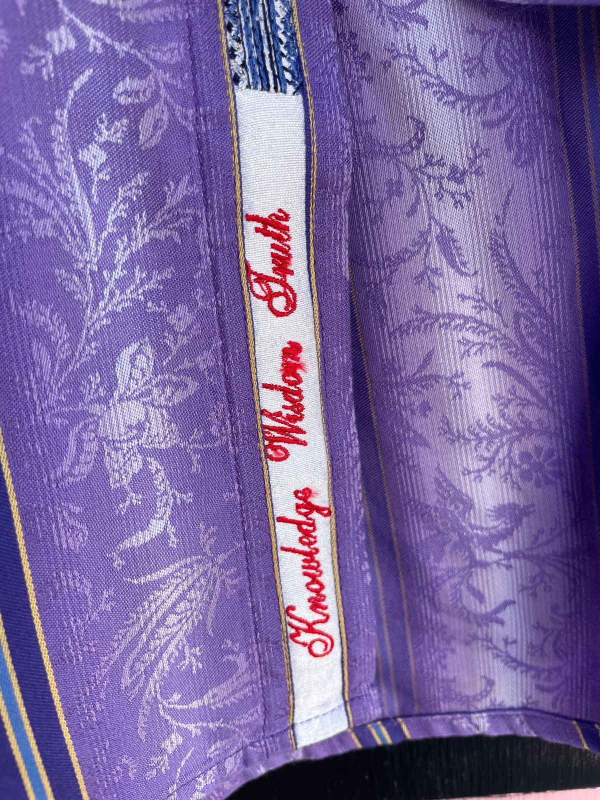 VERTICAL STRIPED & ORNATE WEAVE LONG SLEEVE BUTTON DOWN SHIRT, EMBROIDERED PLACKET