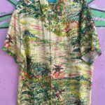 COOL! 100% MULBERRY SILK TROPICAL DIGITAL PRINT SHORT SLEEVE BUTTON DOWN SHIRT