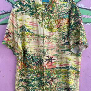 Photo detail:COOL! 100% MULBERRY SILK TROPICAL DIGITAL PRINT SHORT SLEEVE BUTTON DOWN SHIRT