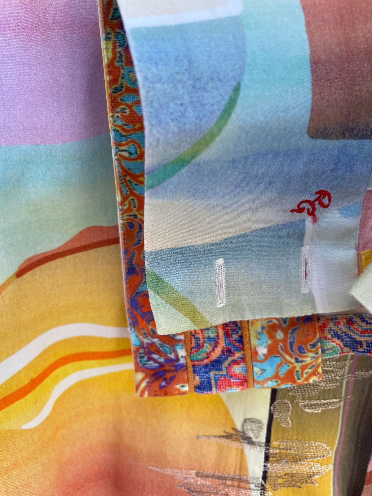 WOW! COLORFUL PASTEL SUNSET PRINT LONG SLEEVE BUTTON DOWN SHIRT, EMBROIDERED DETAIL