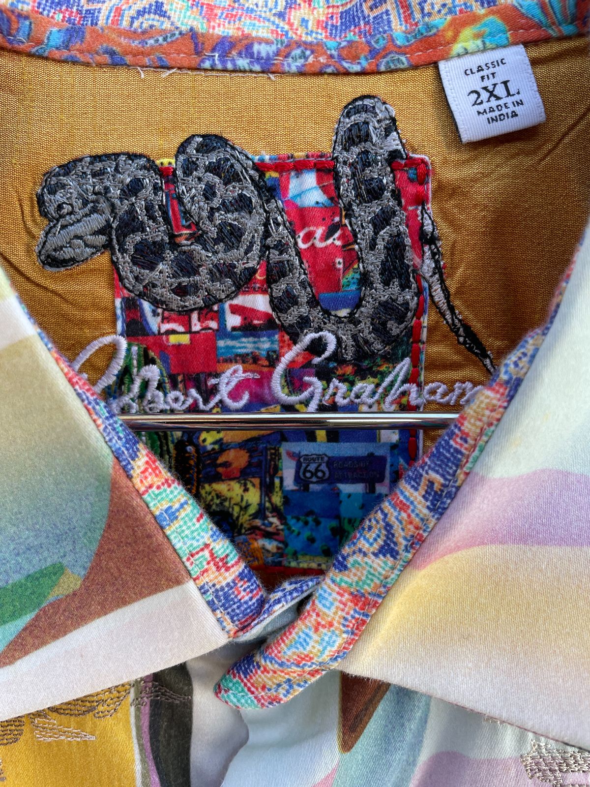 WOW! COLORFUL PASTEL SUNSET PRINT LONG SLEEVE BUTTON DOWN SHIRT, EMBROIDERED DETAIL