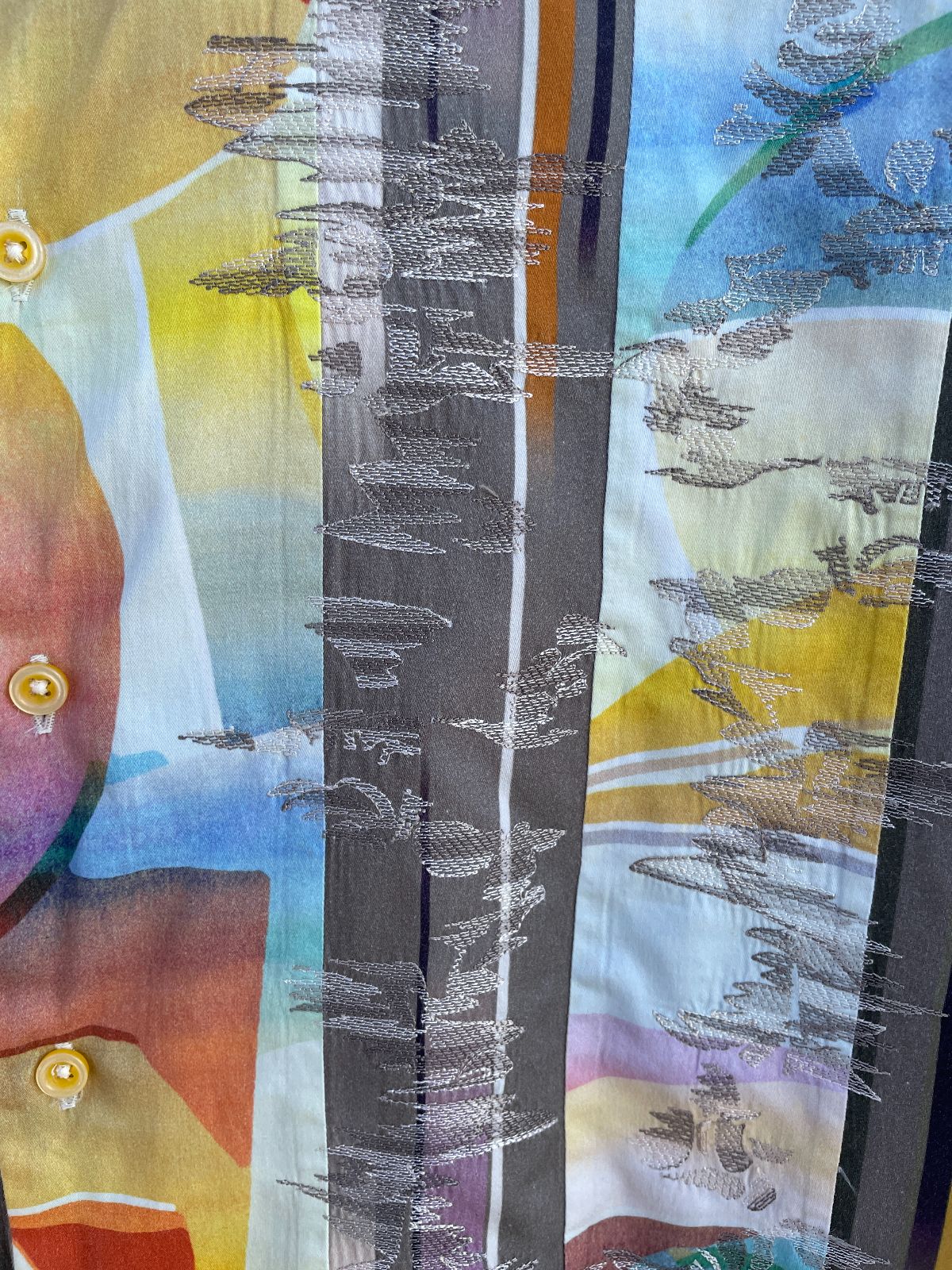 WOW! COLORFUL PASTEL SUNSET PRINT LONG SLEEVE BUTTON DOWN SHIRT, EMBROIDERED DETAIL