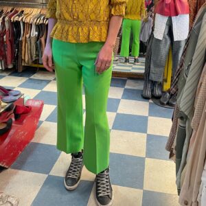 Photo detail:RAD! LIME GREEN DIAGONAL WEAVE CROPPED LEG TROUSERS, SIDE ZIP