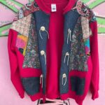 1980S-90S UPCYCLED! DENIM & PATCHWORK OPEN CARDIGAN SWEATSHIRT, CONCHO BUTTONS