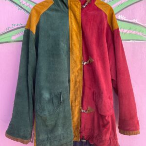 Photo detail:OVERSIZED HOODED COLORBLOCK SUEDE LEATHER JACKET