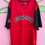 2-TONE EMBROIDERED BUDWEISER BUTTON FRONT BASEBALL JERSEY