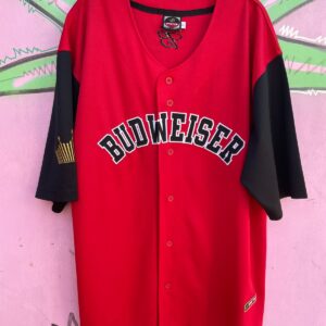 Photo detail:2-TONE EMBROIDERED BUDWEISER BUTTON FRONT BASEBALL JERSEY
