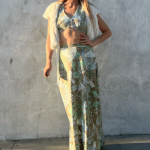 Photo detail:CUTE! SUBTLE TROPICAL PRINT 2-PIECE SKIRT & HALTER TOP SET