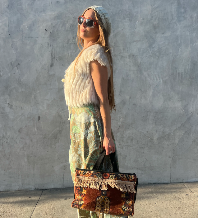 REPURPOSED DOUBLE HANDLE CARPET BAG