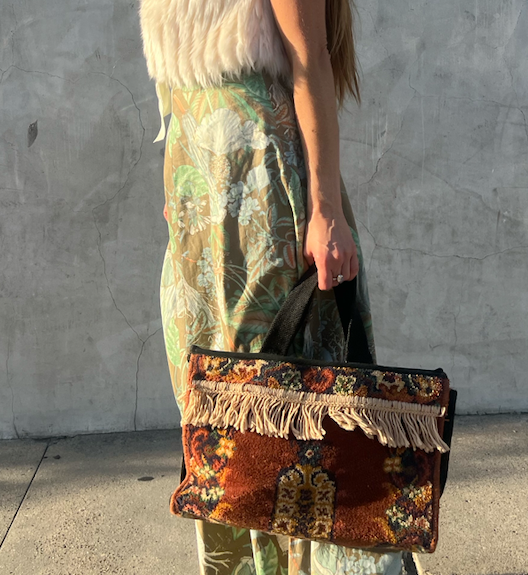 REPURPOSED DOUBLE HANDLE CARPET BAG