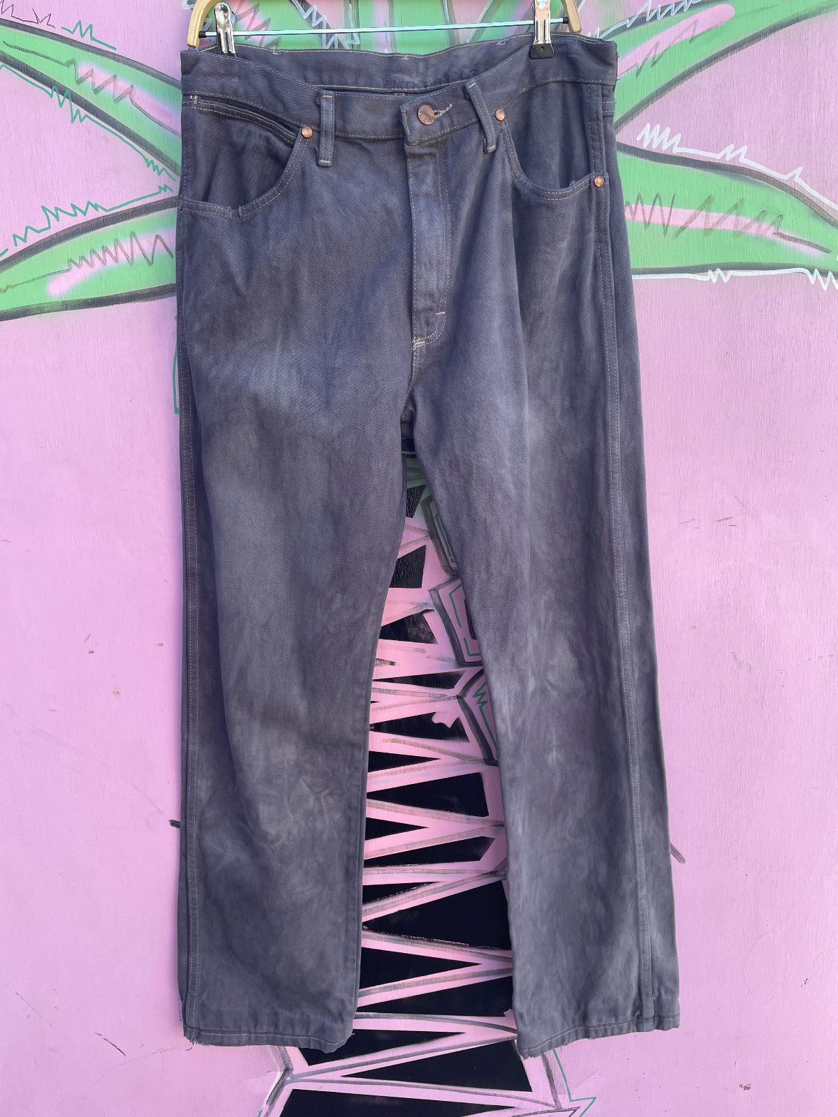 product details: OVERDYED DISTRESSED DENIM PANTS photo
