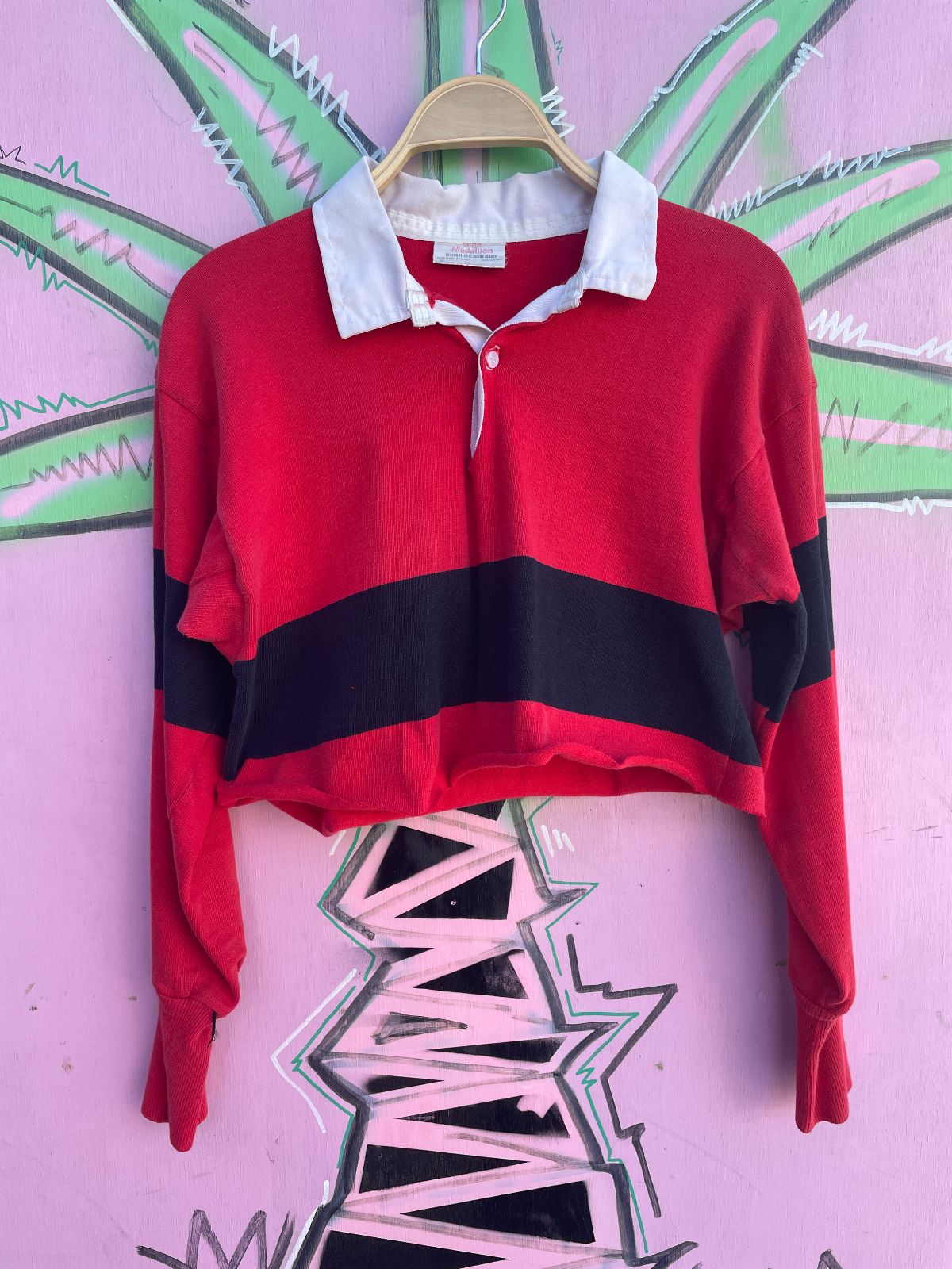 product details: AS-IS CROPPED COLORBLOCK COLLARED LONGSLEEVE RUGBY JERSEY photo
