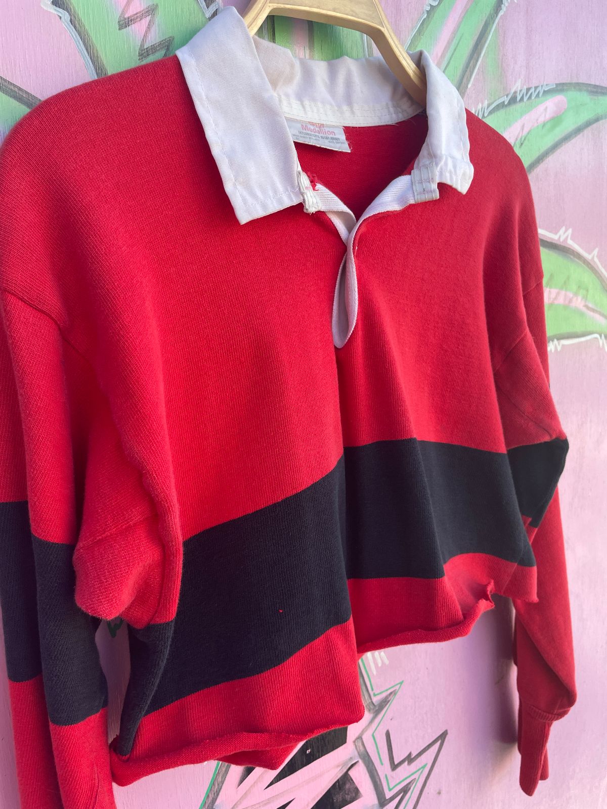 product details: AS-IS CROPPED COLORBLOCK COLLARED LONGSLEEVE RUGBY JERSEY photo