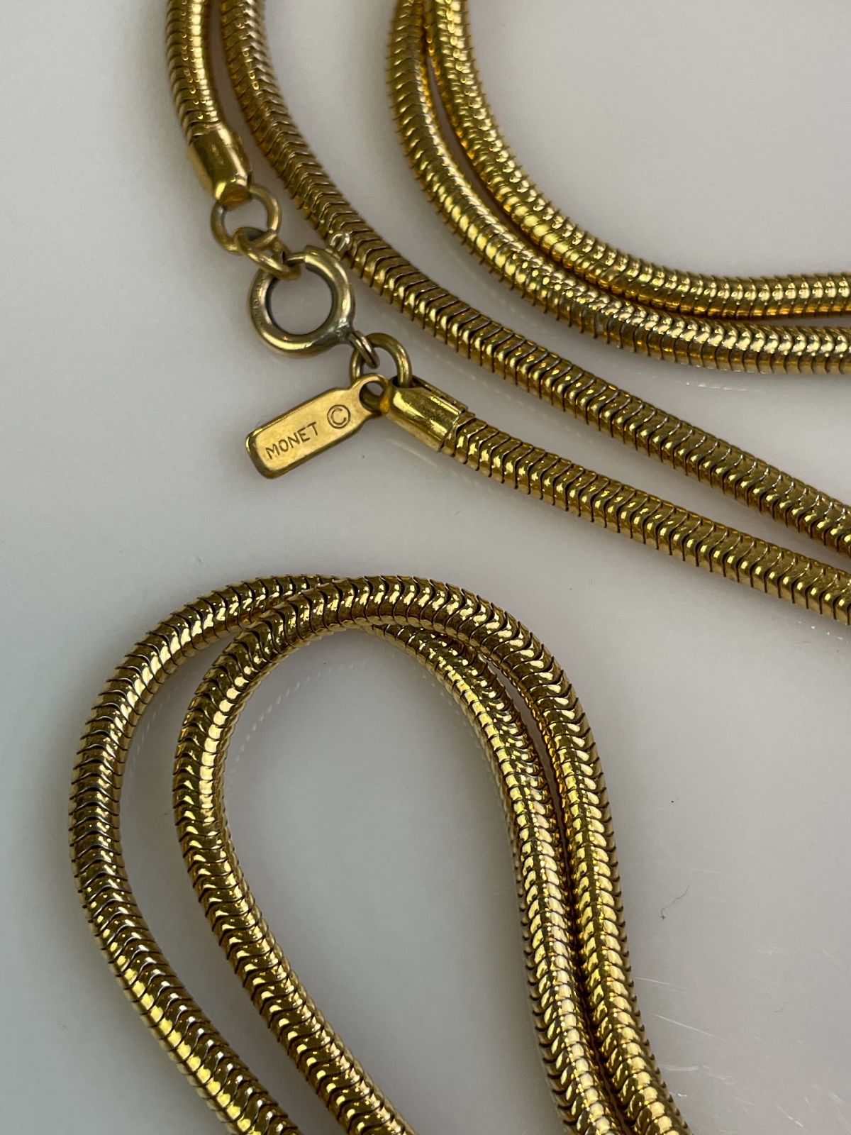RETRO SUPER LONG GOLD PLATED SNAKE CHAIN NECKLACE, SIGNED TAG