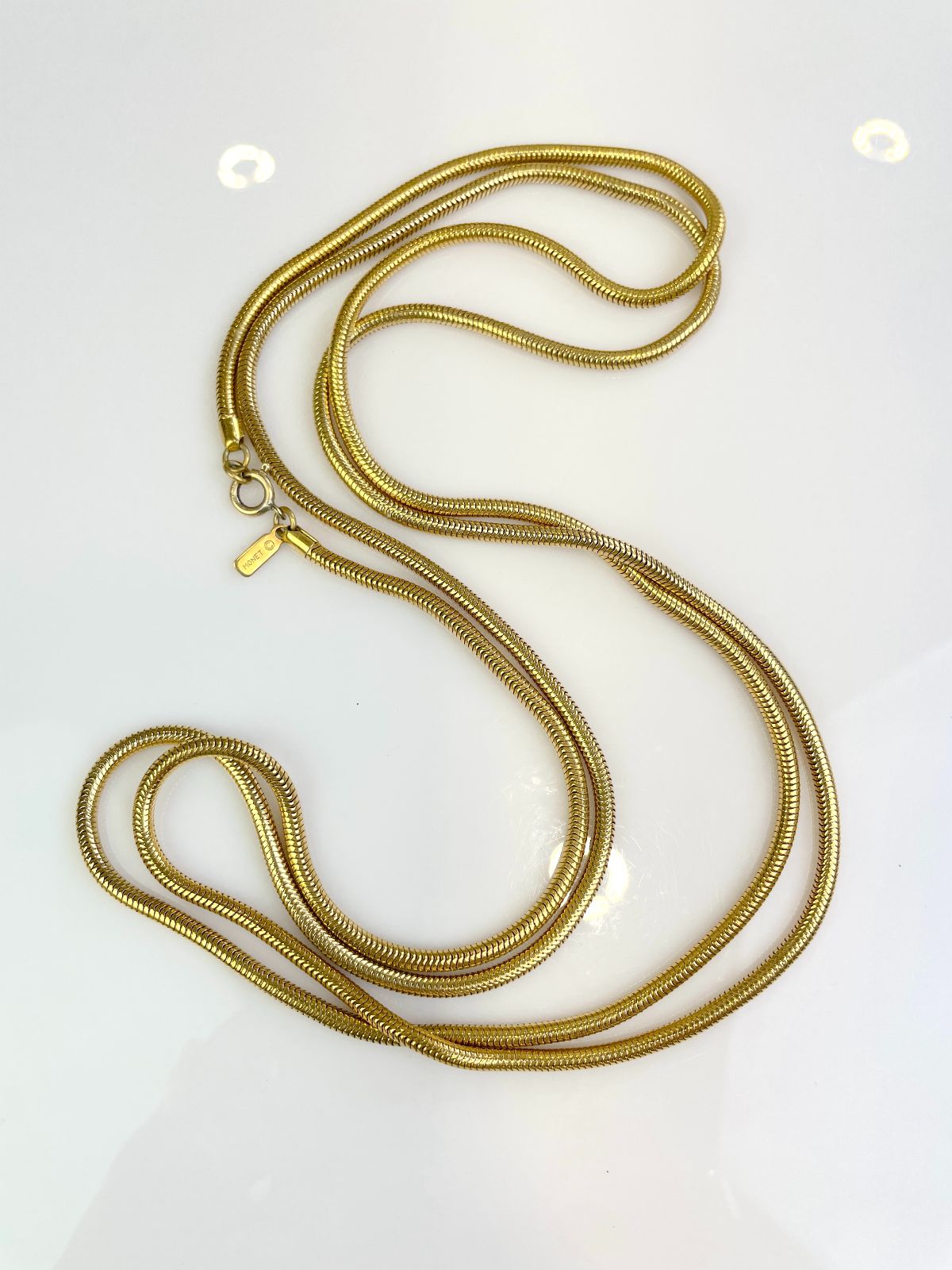 product details: RETRO SUPER LONG GOLD PLATED SNAKE CHAIN NECKLACE, SIGNED TAG photo