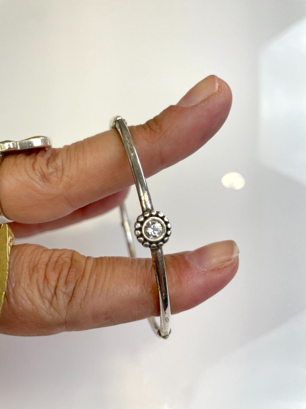 THIN STERLING SILVER BANGLE BRACELET, TOPAZ STONES