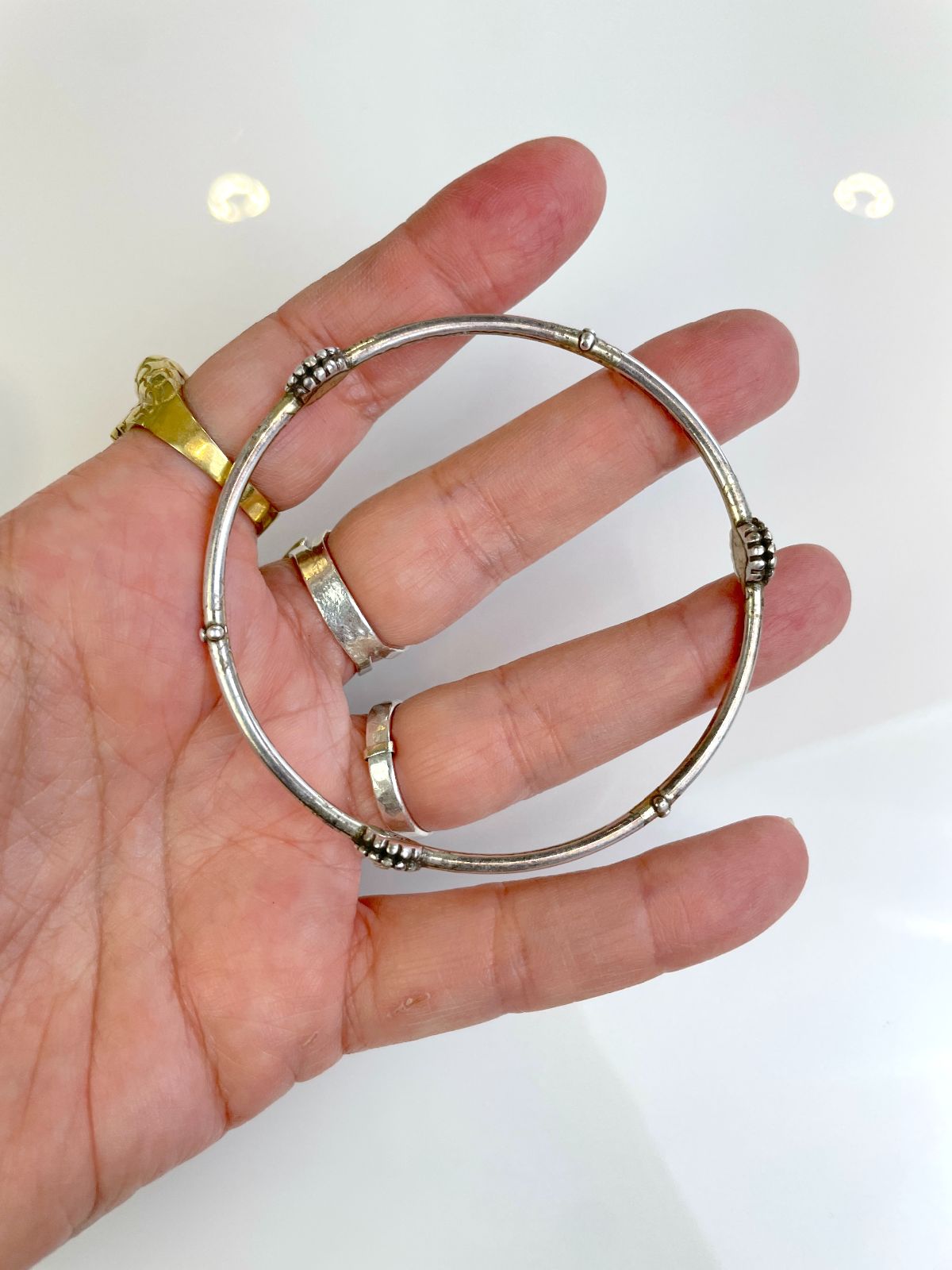 THIN STERLING SILVER BANGLE BRACELET, TOPAZ STONES