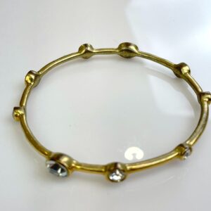 Photo detail:*SIGNED SWEET ORGANIC BRASS BANGLE MIXED RHINESTONE SETTINGS