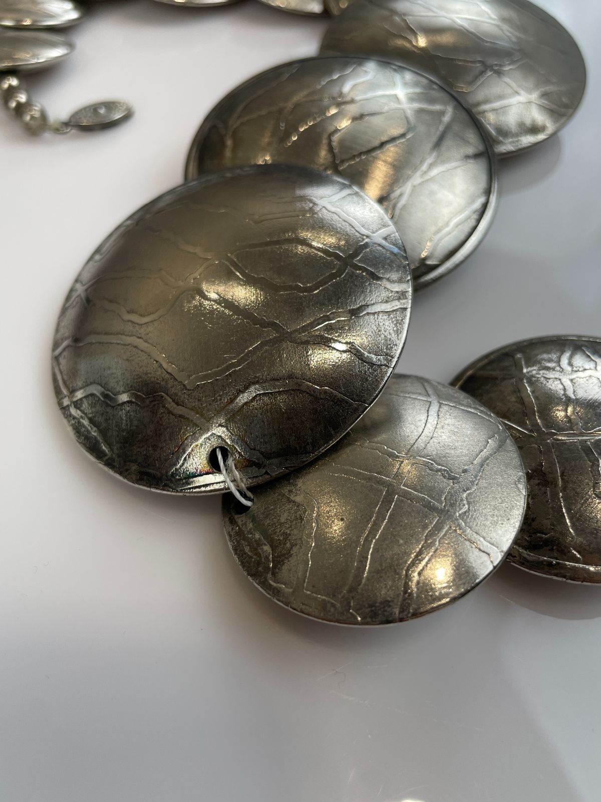 WOW! OVERSIZED TEXTURED MODERNIST PLATELET NECKLACE, STERLING CLOSURE & BEADING