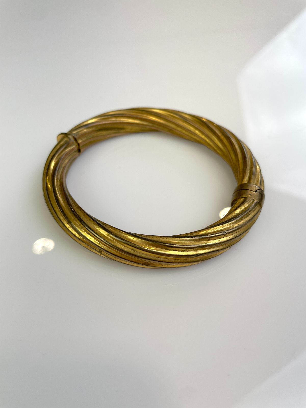 product details: COOL! TWISTED BRASS HUNGED CUFF BRACELET, LOCKING CLASP photo