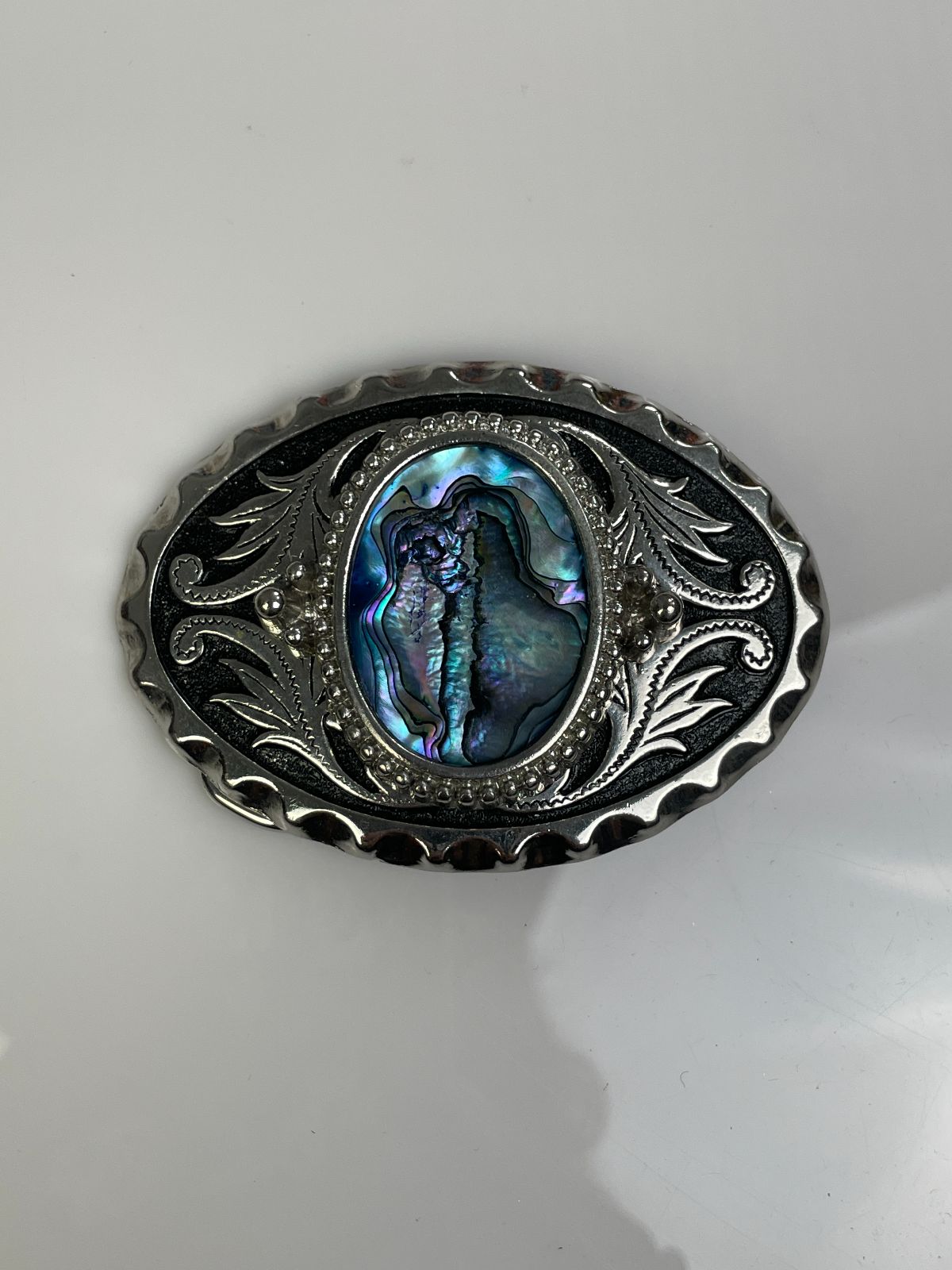 product details: ABALONE INLAY ORNATE DESIGN BELT BUCKLE photo