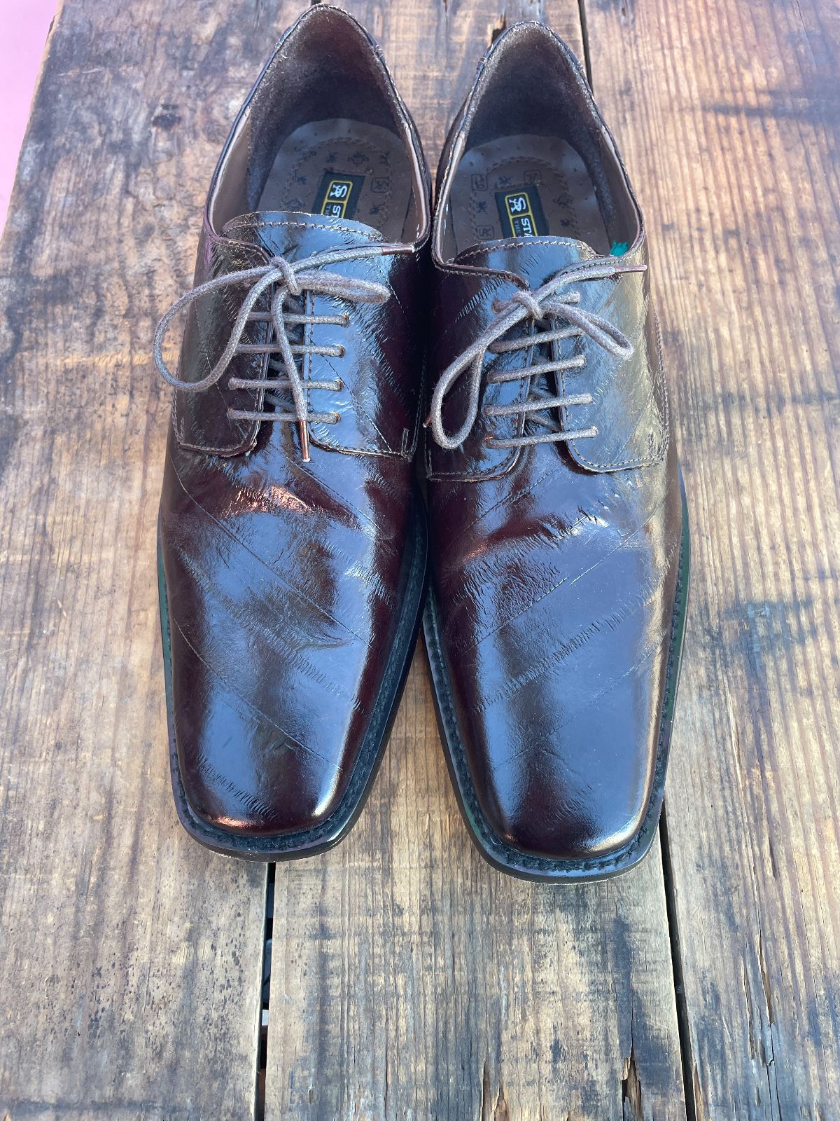 MENS EEL SKIN SQUARE TOE LACE UP OAFERS