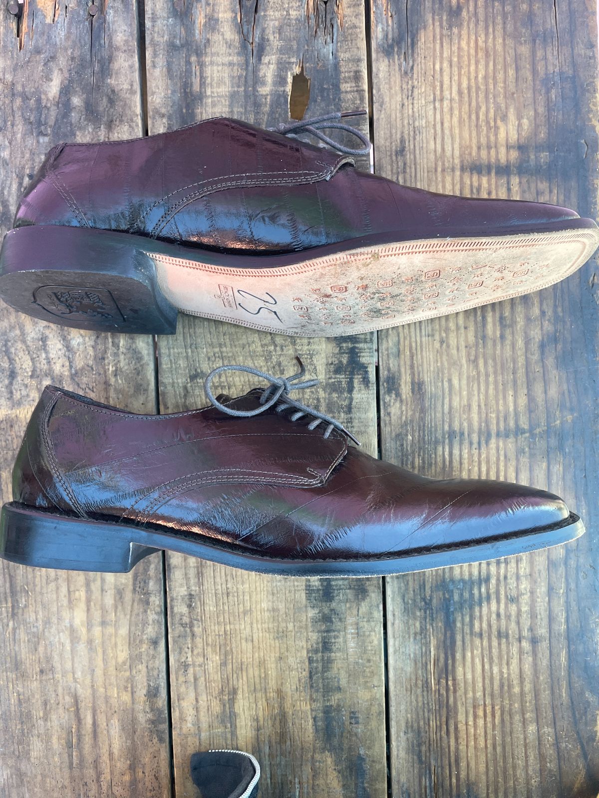 MENS EEL SKIN SQUARE TOE LACE UP OAFERS