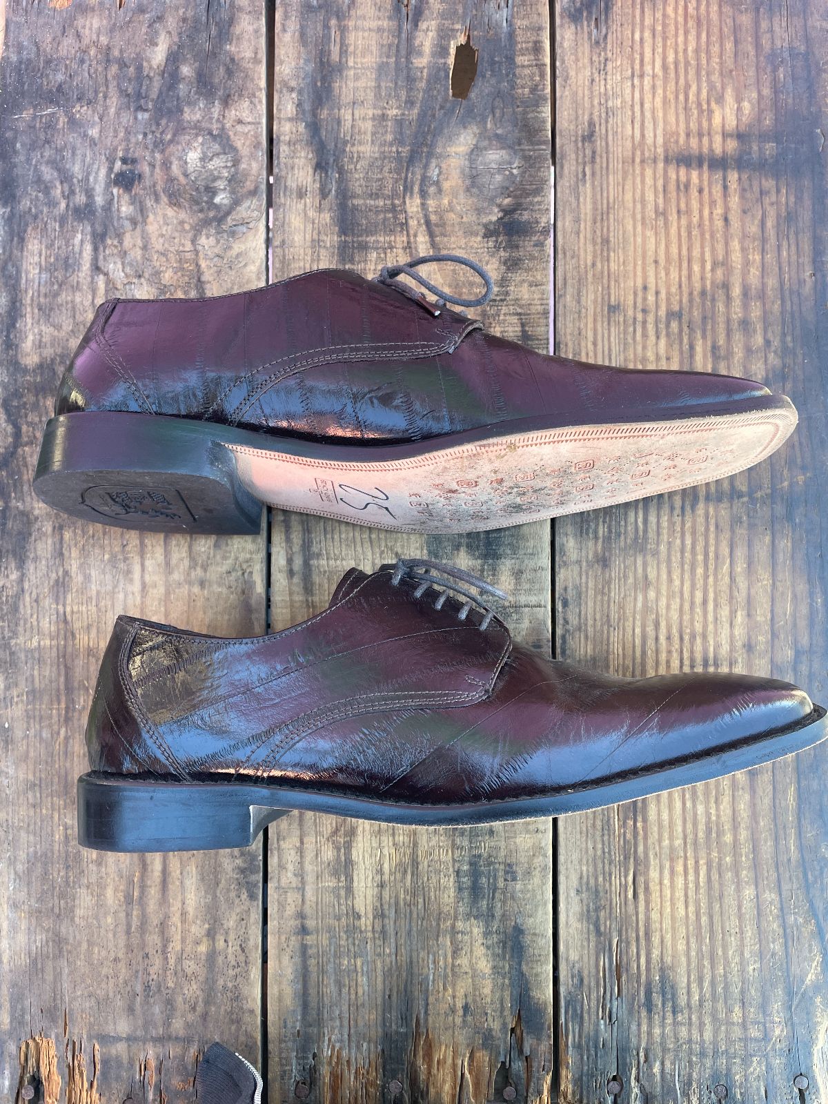 MENS EEL SKIN SQUARE TOE LACE UP OAFERS