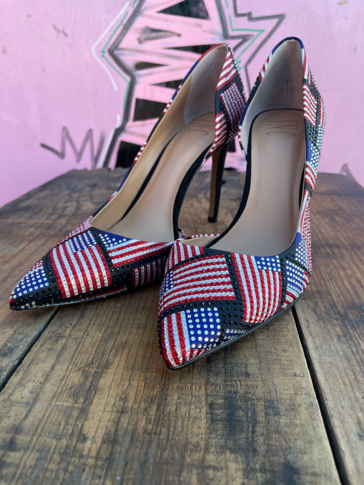 product details: CUTE! AMERICAN FLAG RHINESTONE HIGH HEEL PUMPS photo