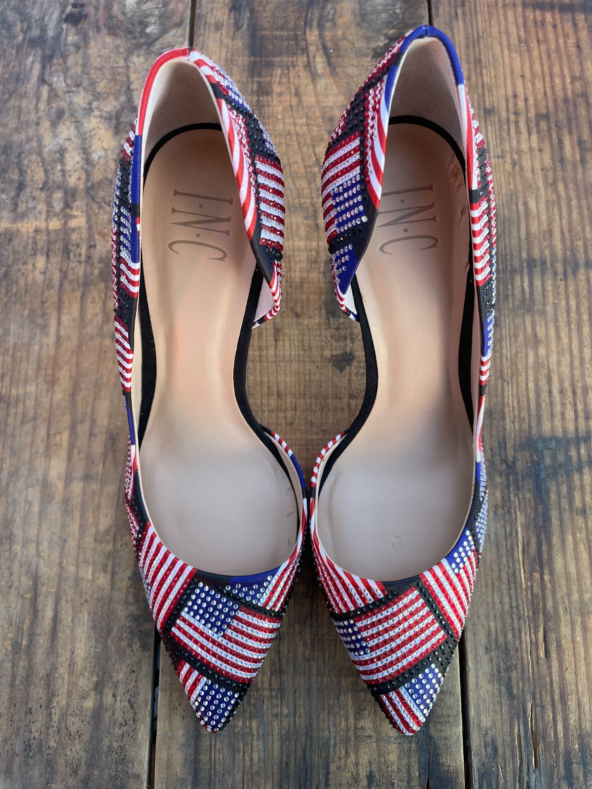 CUTE! AMERICAN FLAG RHINESTONE HIGH HEEL PUMPS