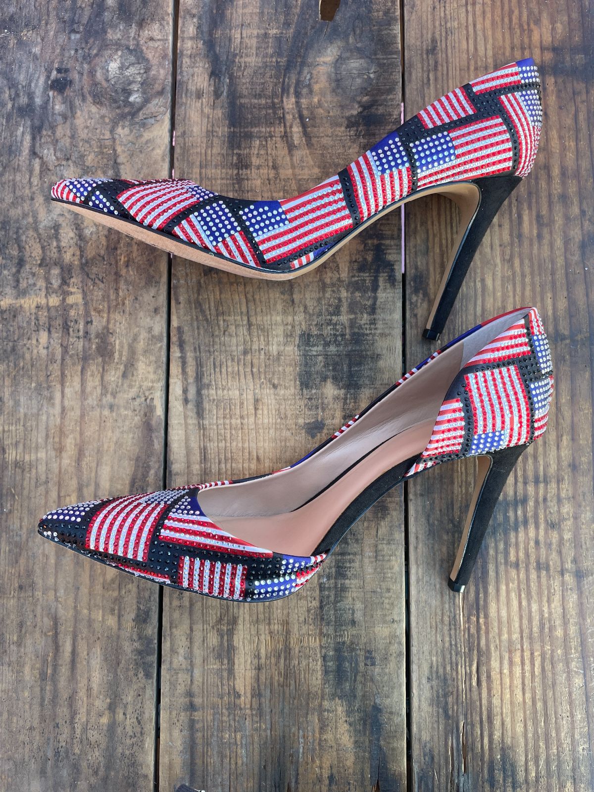 CUTE! AMERICAN FLAG RHINESTONE HIGH HEEL PUMPS