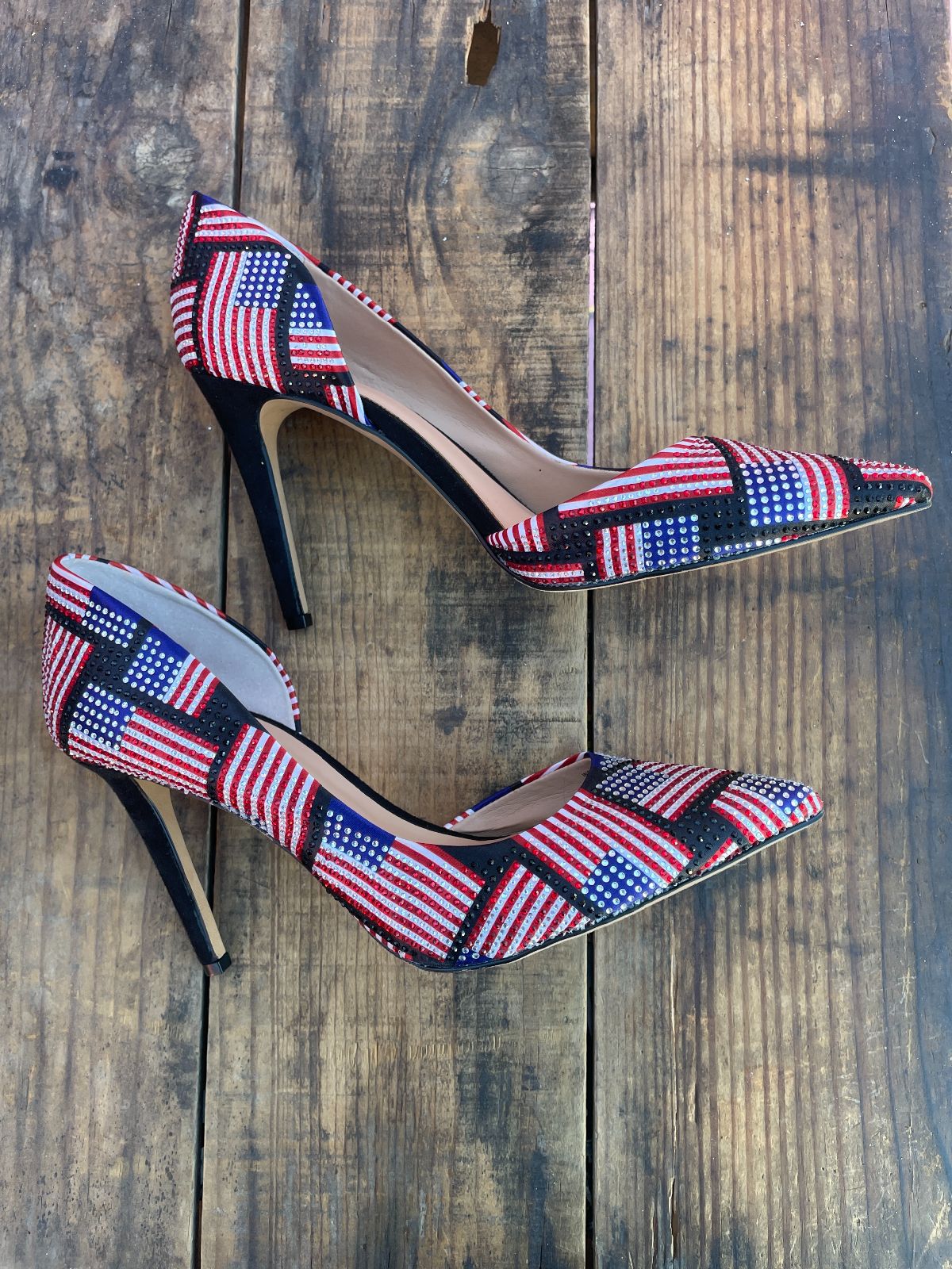 CUTE! AMERICAN FLAG RHINESTONE HIGH HEEL PUMPS