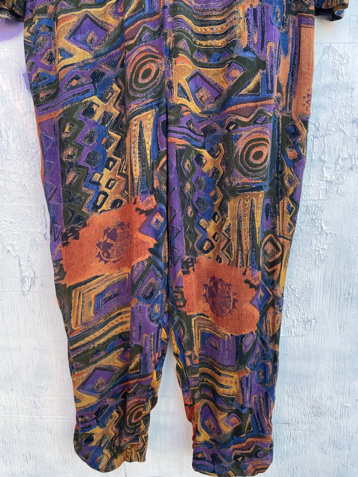 product details: 1990S EARTH TONE PRINT LONG SLEEVE RAYON JUMPSUIT photo