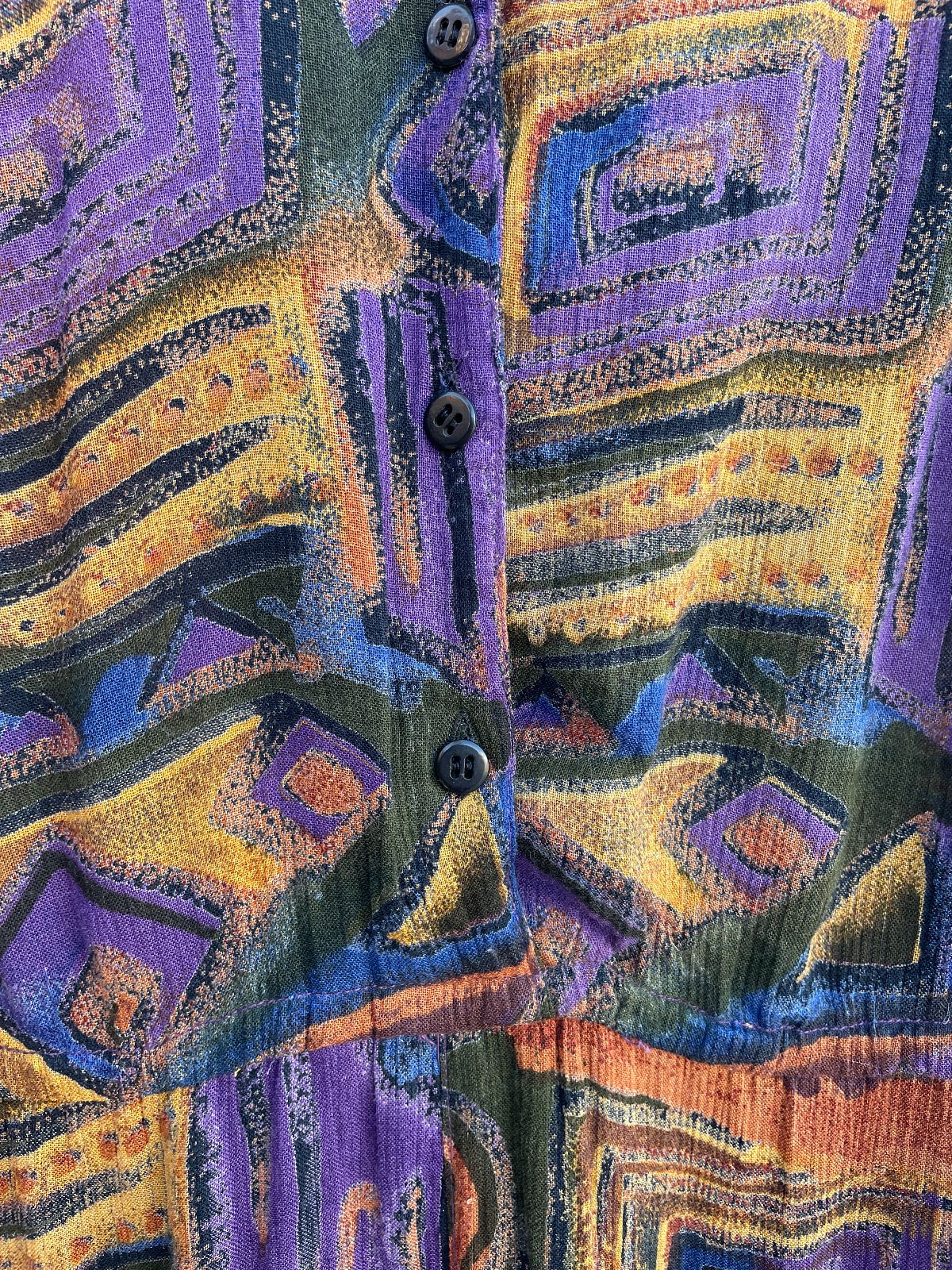 product details: 1990S EARTH TONE PRINT LONG SLEEVE RAYON JUMPSUIT photo