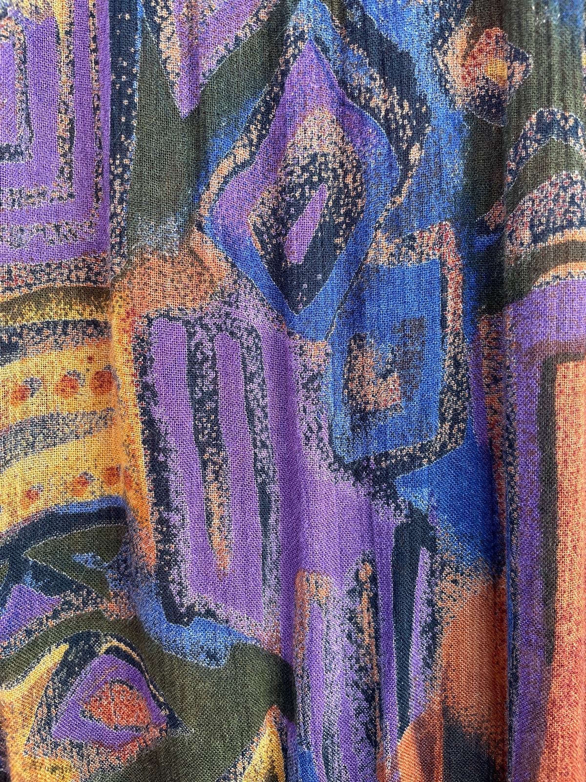 product details: 1990S EARTH TONE PRINT LONG SLEEVE RAYON JUMPSUIT photo