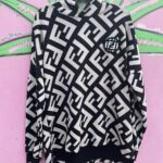 FENDI ALLOVER PRINT HOODED SWEATSHIRT W/ CHENILE PATCH