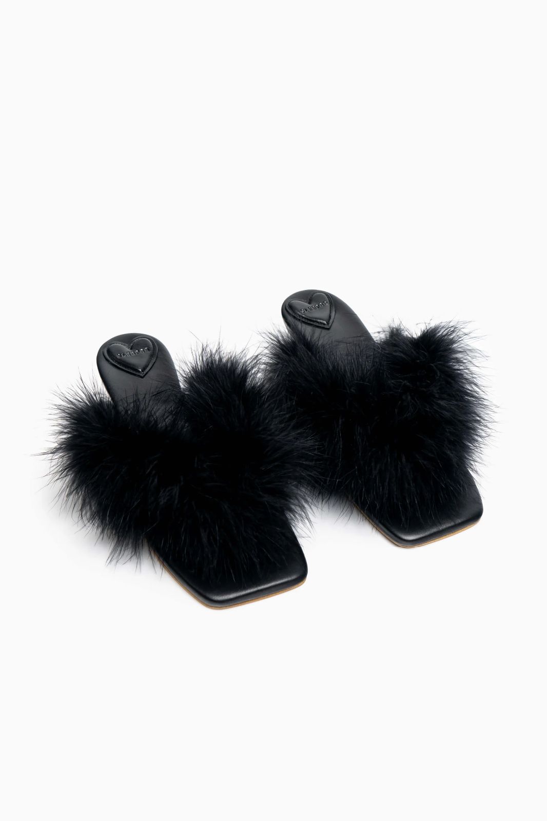 product details: CUTE! SQUARE TOE POM POM FEATHER KITTEN HEEL SANDAL MULES photo