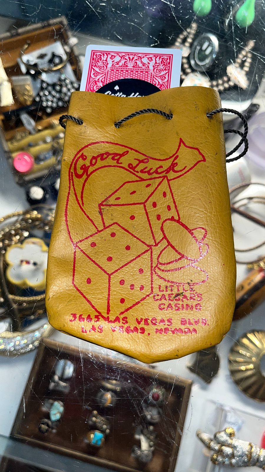 product details: FUN! GOOD LUCK VINYL POKER CHIPS POUCH / LOOT BAG - LITTLE CAESARS CASINO, LAS VEGAS photo