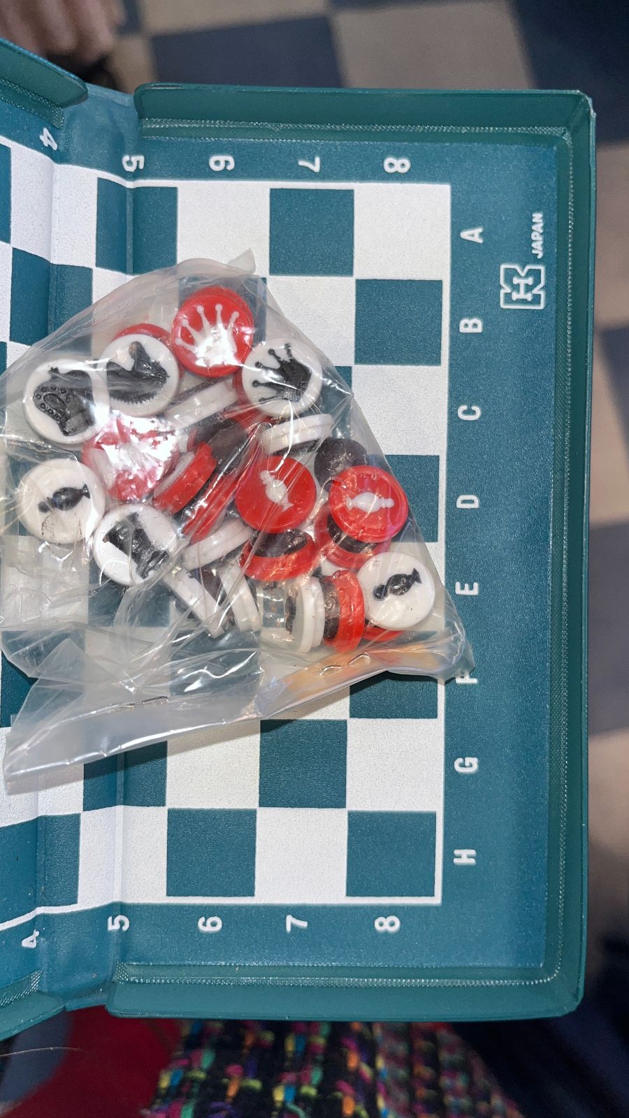product details: SWEET! VINTAGE 1960S-70S MINI TRAVELING CHESS SET IN CARRYING CASE - DEADSTOCK photo