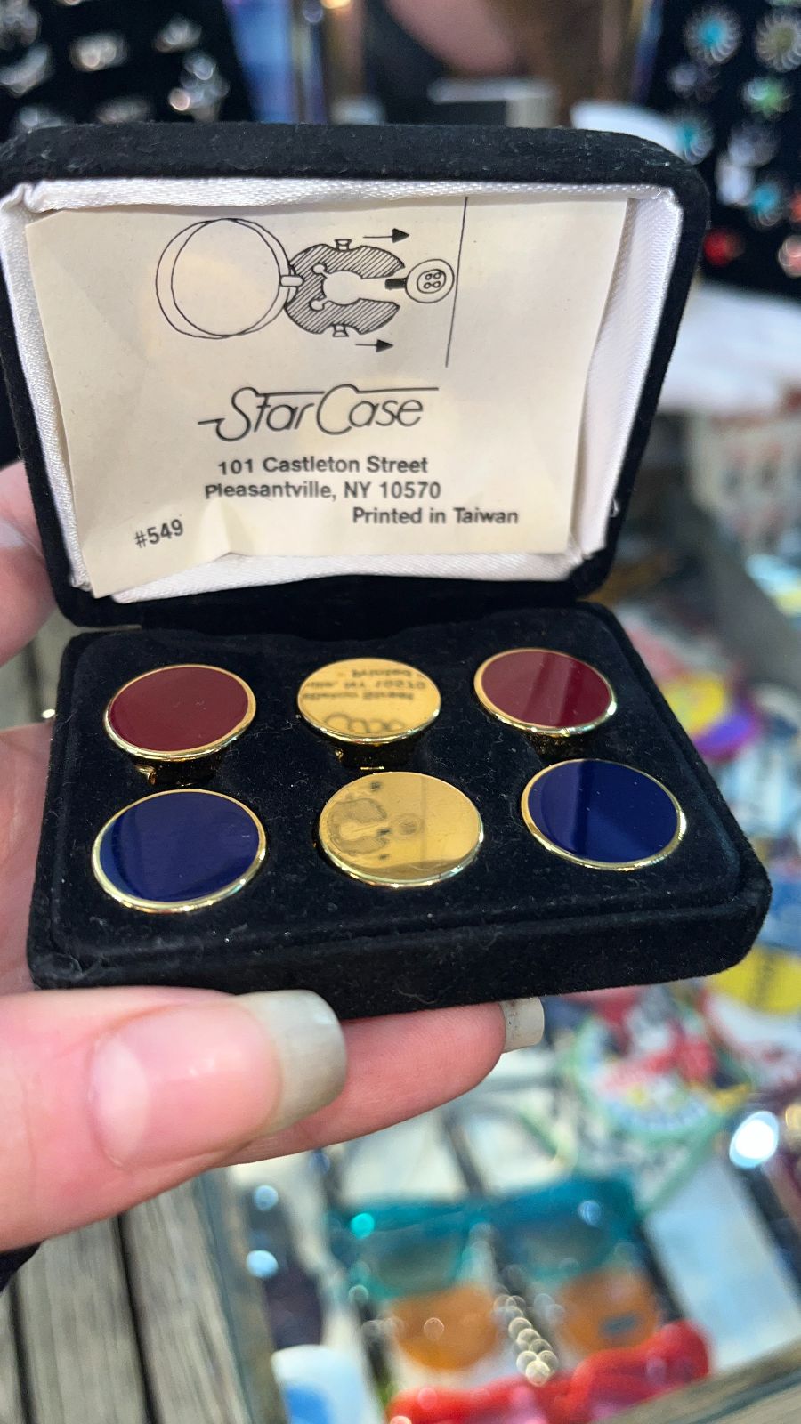 product details: NOS MENS GIFT SET HARD ENAMEL BUTTON COVER SET photo