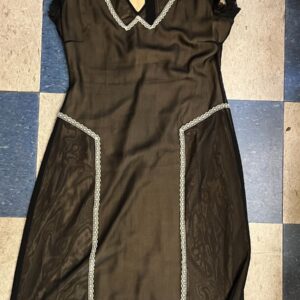 TABITHA Y2K 100% SILK SHEER MESH OVERLAY DRESS LACE TRIM ACCENTS in BLACK, WHITE