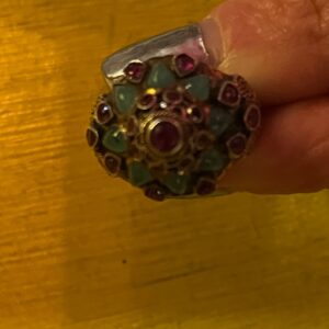 THAI PRINCESS 14K GOLD HAREM RING GARNET & POLISHED JADE STONES, ADJUSTABLE INTERIOR in GOLD