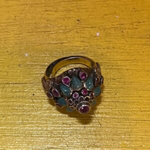 THAI PRINCESS 14K GOLD HAREM RING GARNET & POLISHED JADE STONES, ADJUSTABLE INTERIOR in GOLD