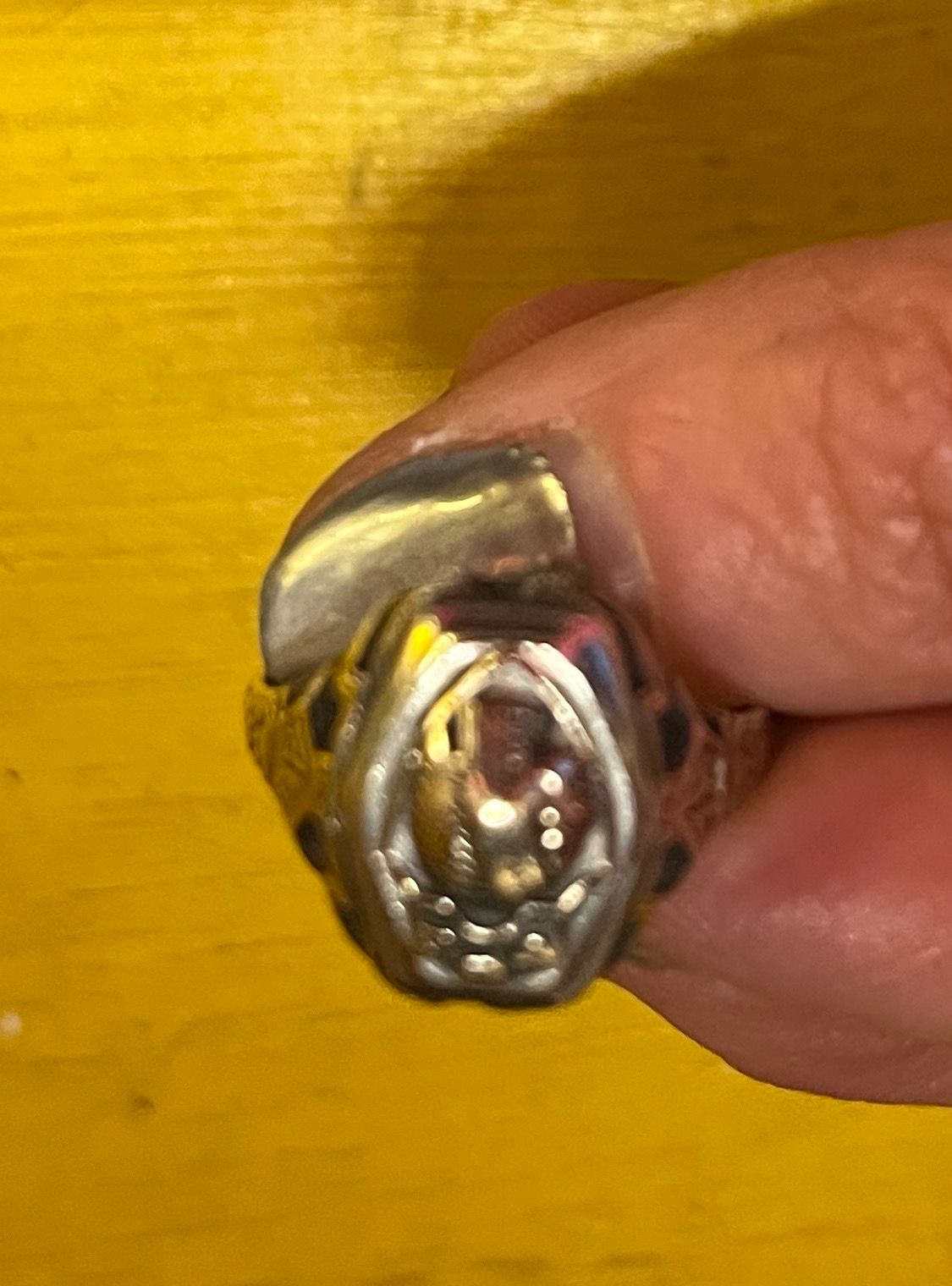 ORNATE 18K GOLD & STERLING SILVER SIGNET CLASS RING INDIAN CHIEF DESIGN in SILVER, GOLD