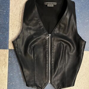Photo detail:NICE! 1990S FULL FRONT ZIPPER BLACK FITTED LEATHER VEST - MADE IN CANADA